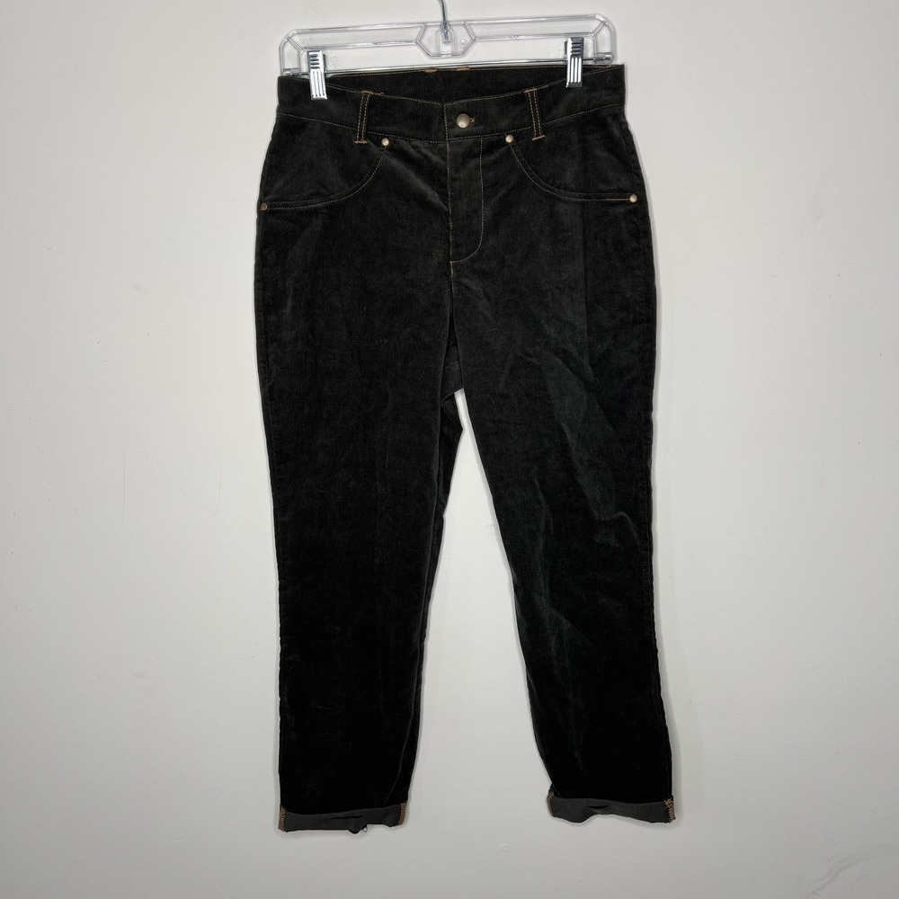 Chaser Pants Womens Small Black Corduroy Cropped Tapered Ankle Pockets Casual